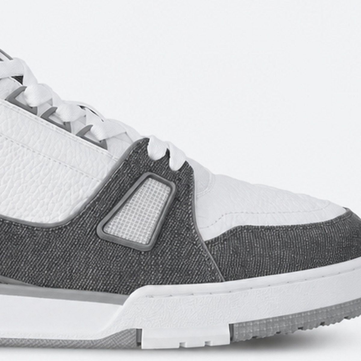 Gray Denim and Embossed Leather Sneakers, photo 3