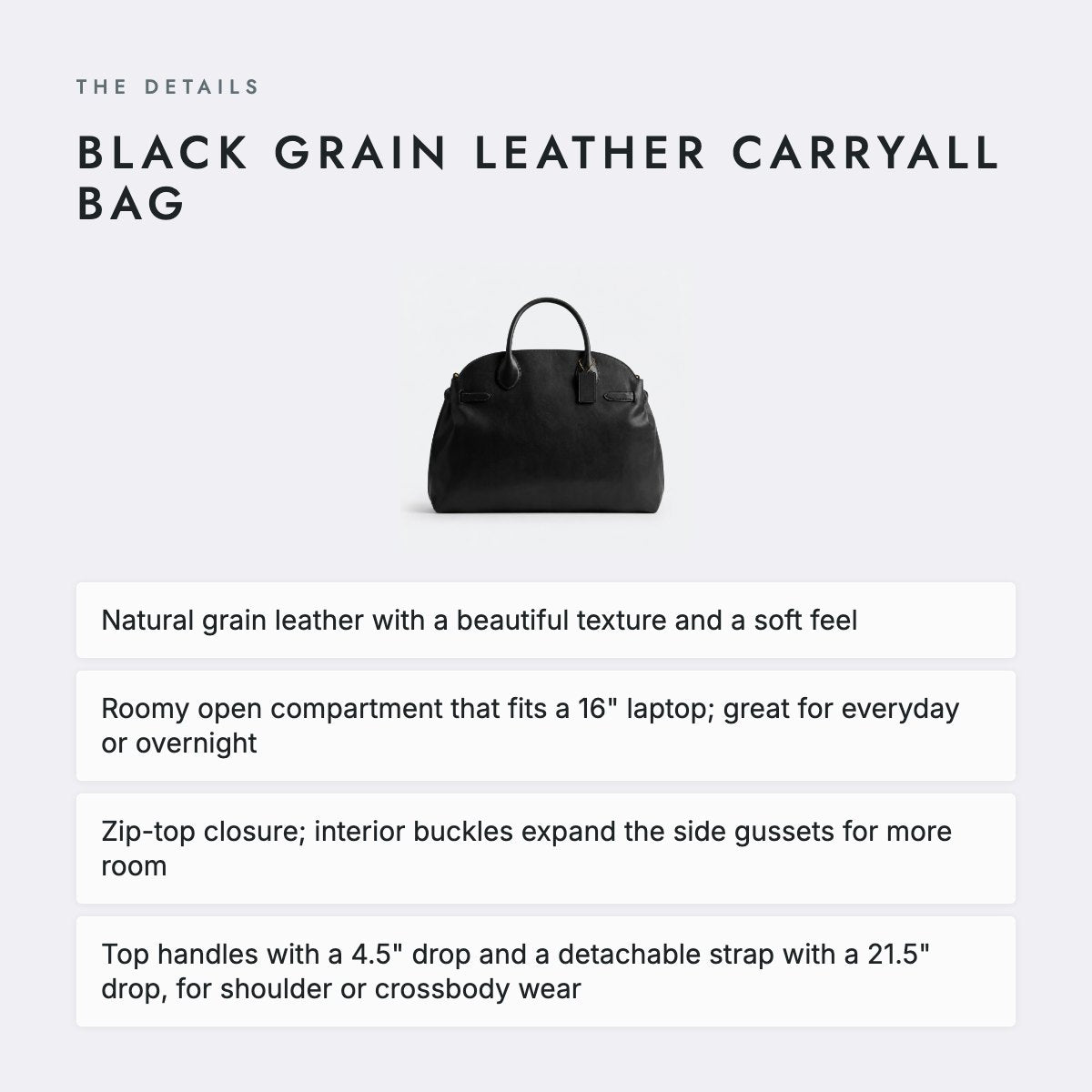 Black Grain Leather Carryall Bag, photo 4