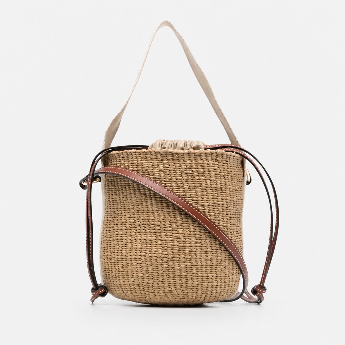 Small Woven Basket Bucket Bag with Leather Strap, photo 1