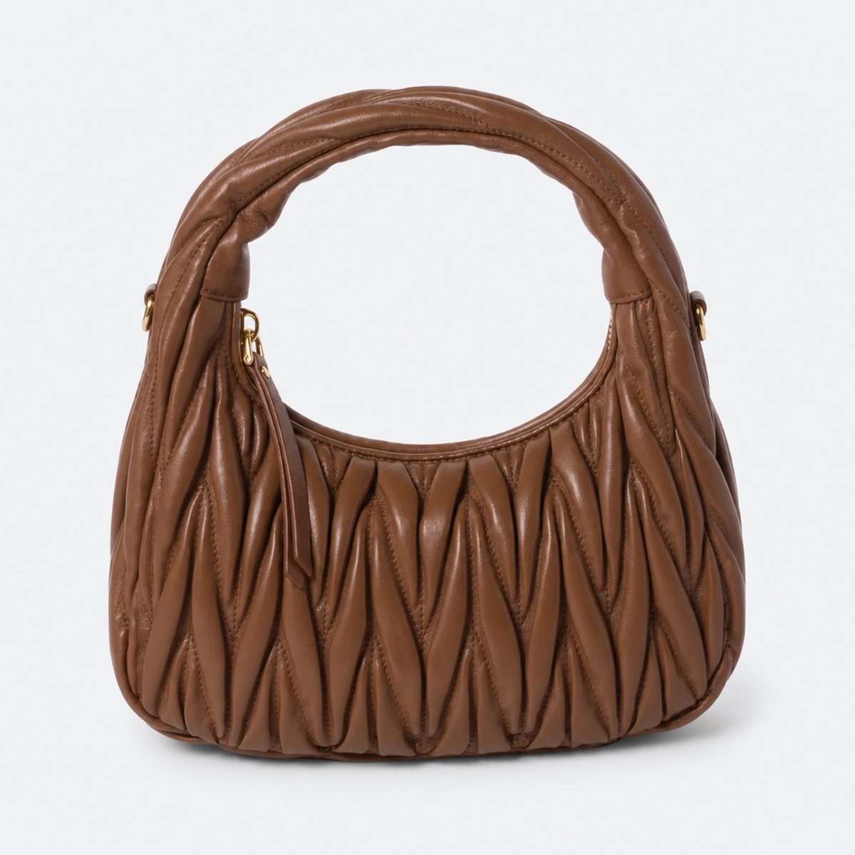 Cognac Quilted Leather Hobo Bag, photo 1