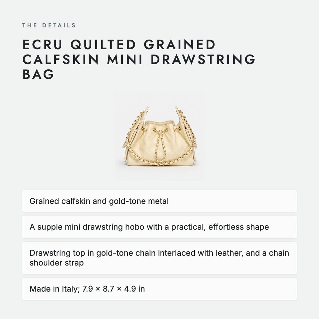 Ecru Quilted Grained Calfskin Mini Drawstring Bag, photo 4