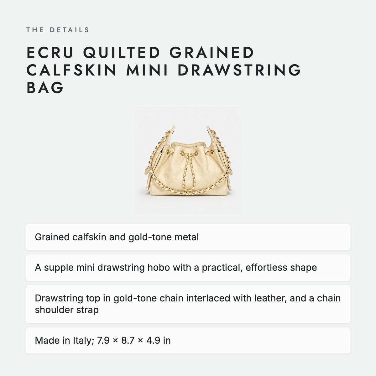 Ecru Quilted Grained Calfskin Mini Drawstring Bag, photo 4