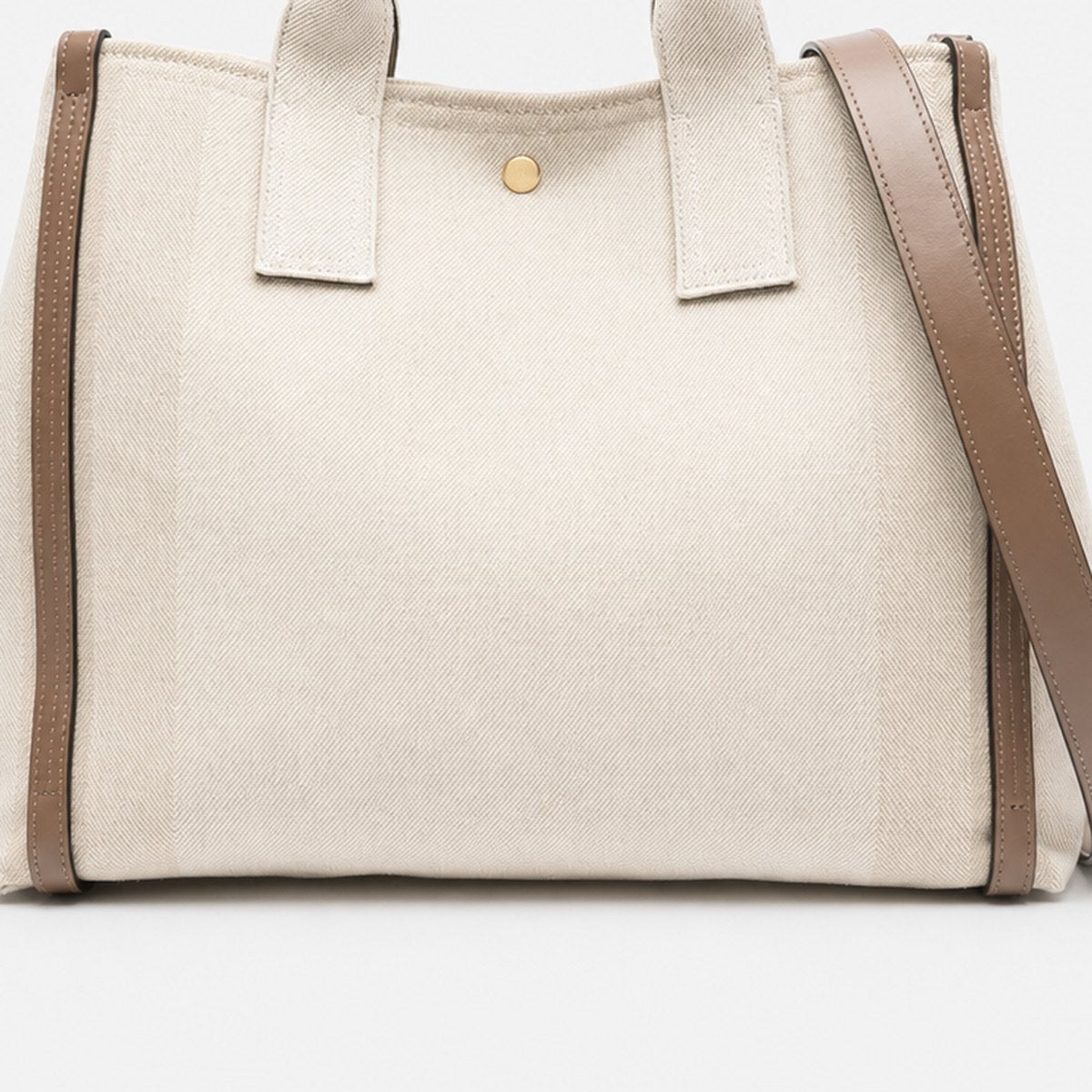 Large Ecru Twill Tote Bag with Leather Trim, photo 3