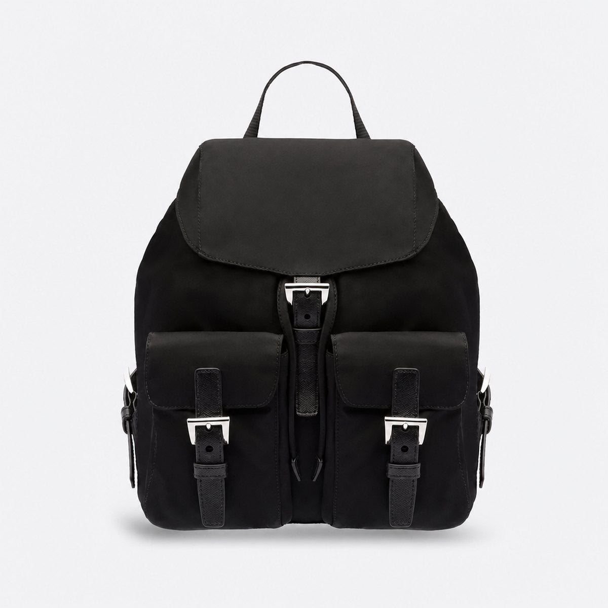Small Black Nylon Backpack with Buckle Pockets, photo 1
