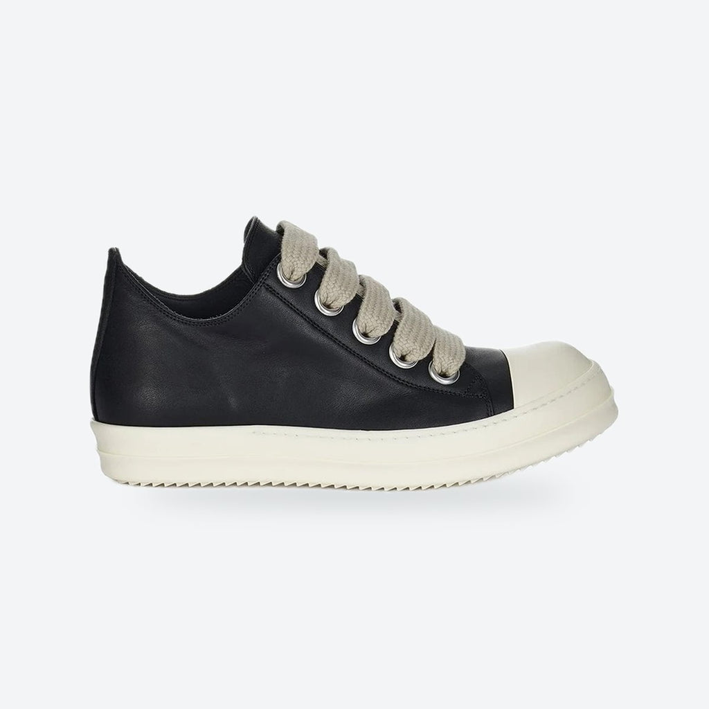 Black Leather Low Sneakers with Jumbo Laces, photo 1