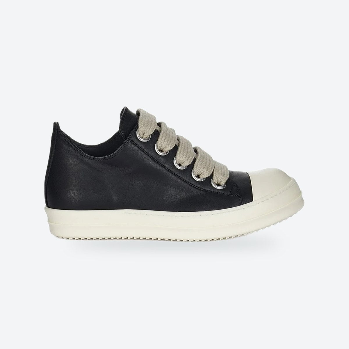 Black Leather Low Sneakers with Jumbo Laces, photo 1