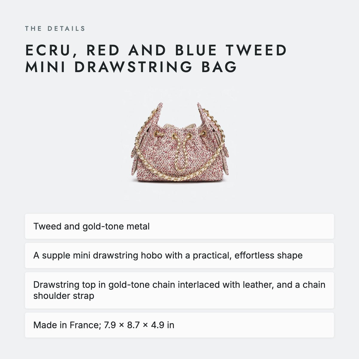 Ecru, Red and Blue Tweed Mini Drawstring Bag, photo 4