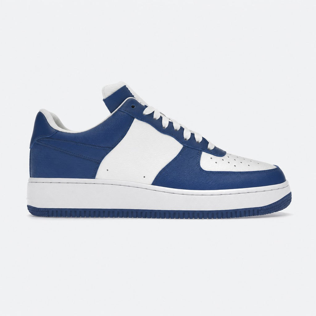 White and Blue Leather Low-Top Sneakers, photo 1