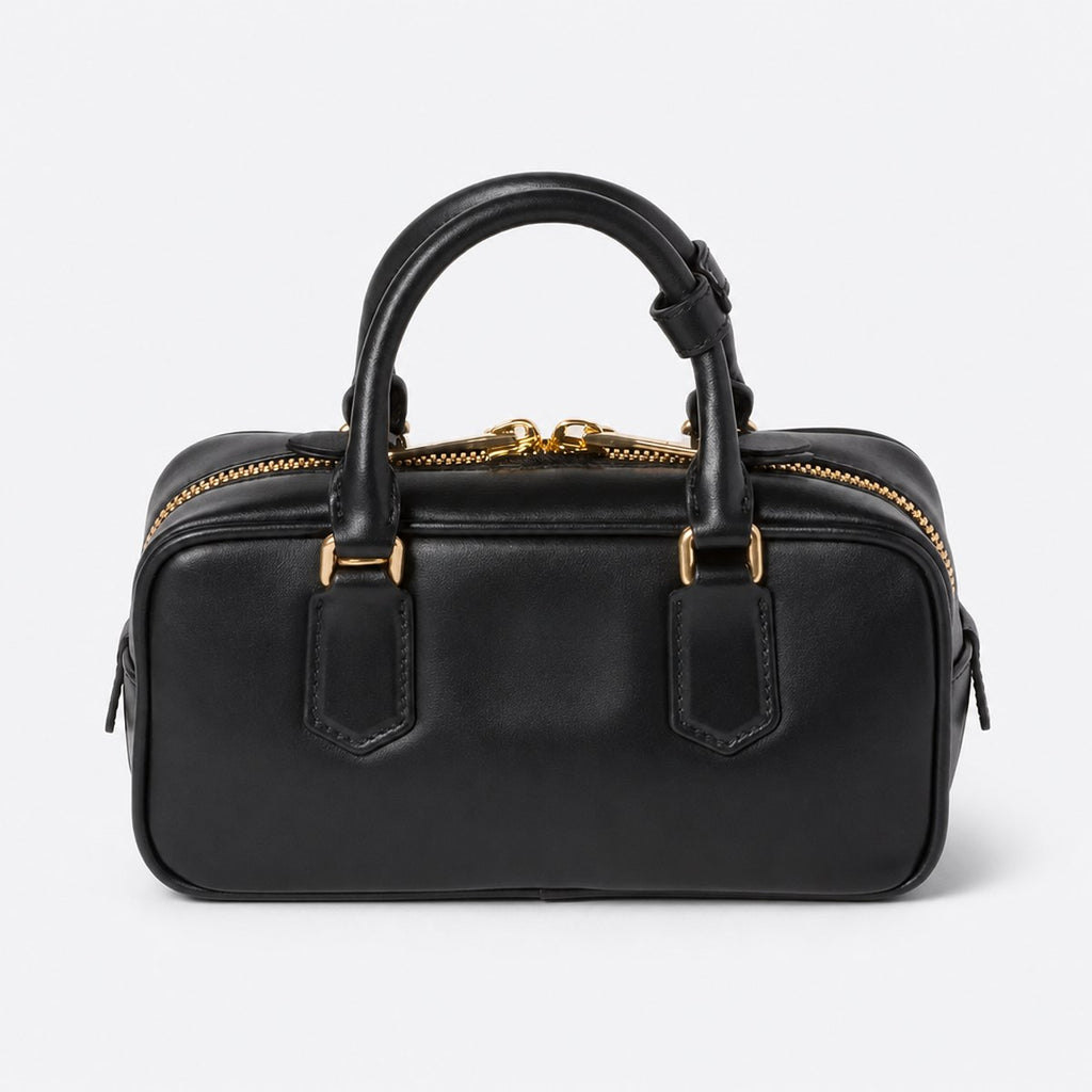 Black Padded Leather Top-Handle Bag, photo 1