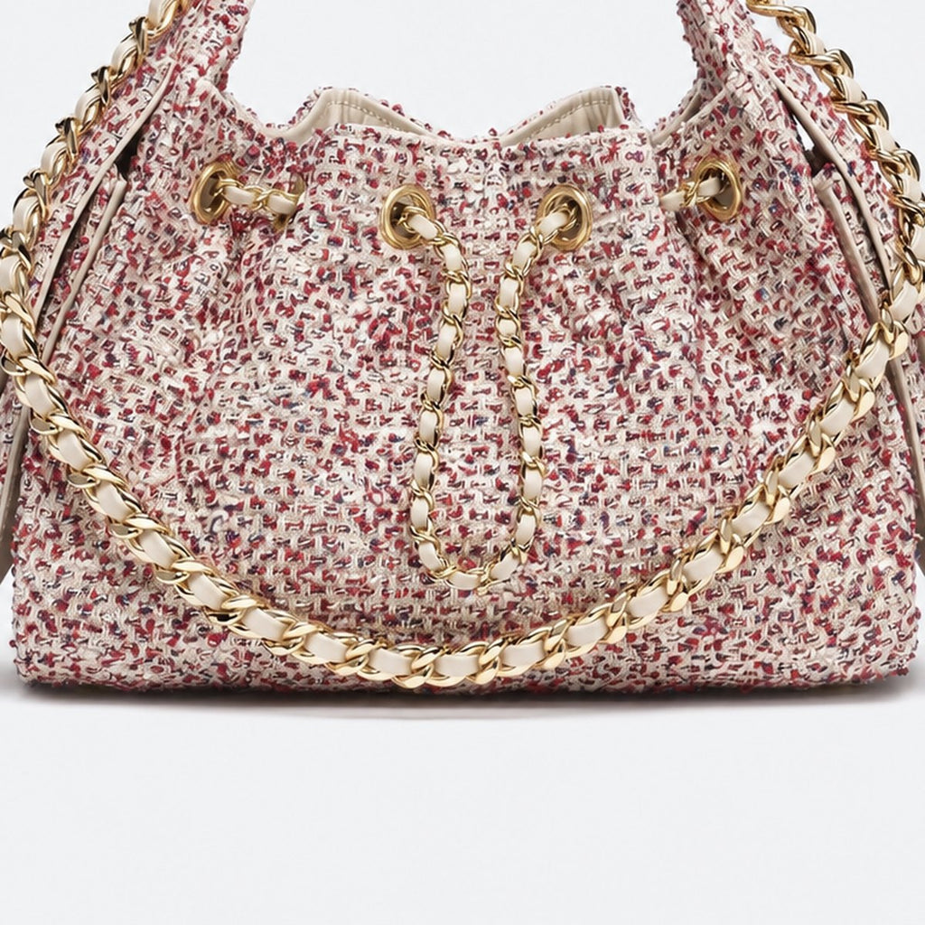 Ecru, Red and Blue Tweed Mini Drawstring Bag, photo 3