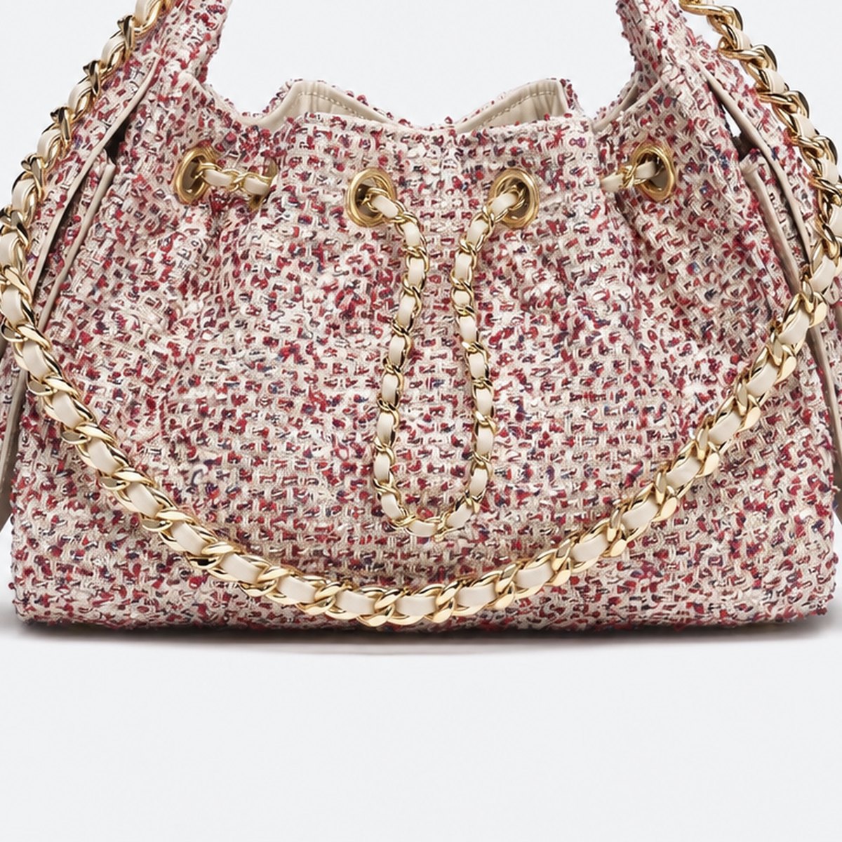 Ecru, Red and Blue Tweed Mini Drawstring Bag, photo 3