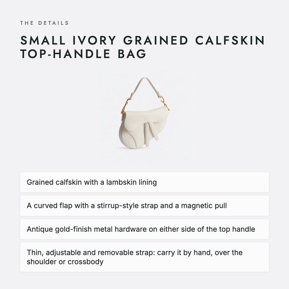 Small Ivory Grained Calfskin Top-Handle Bag, photo 4