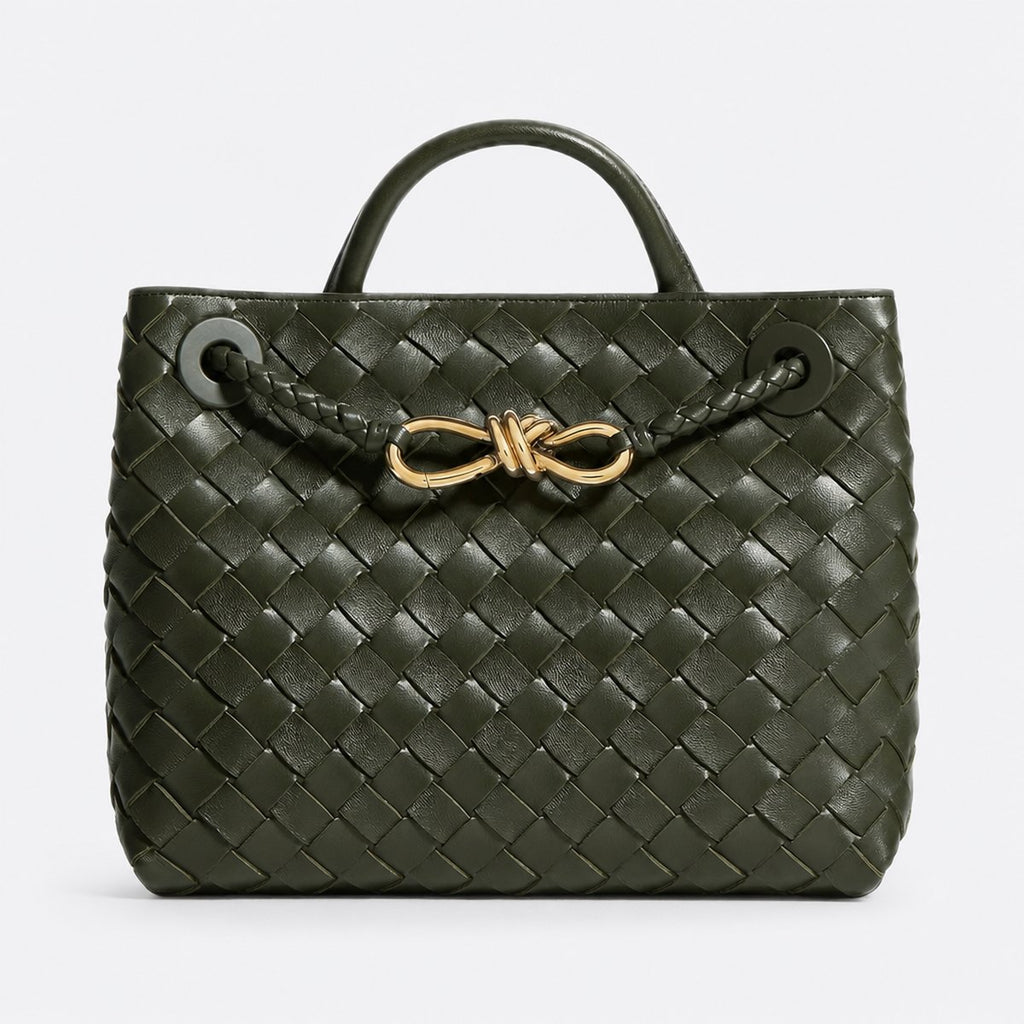 Dark Green Woven Leather Top-Handle Bag, photo 1
