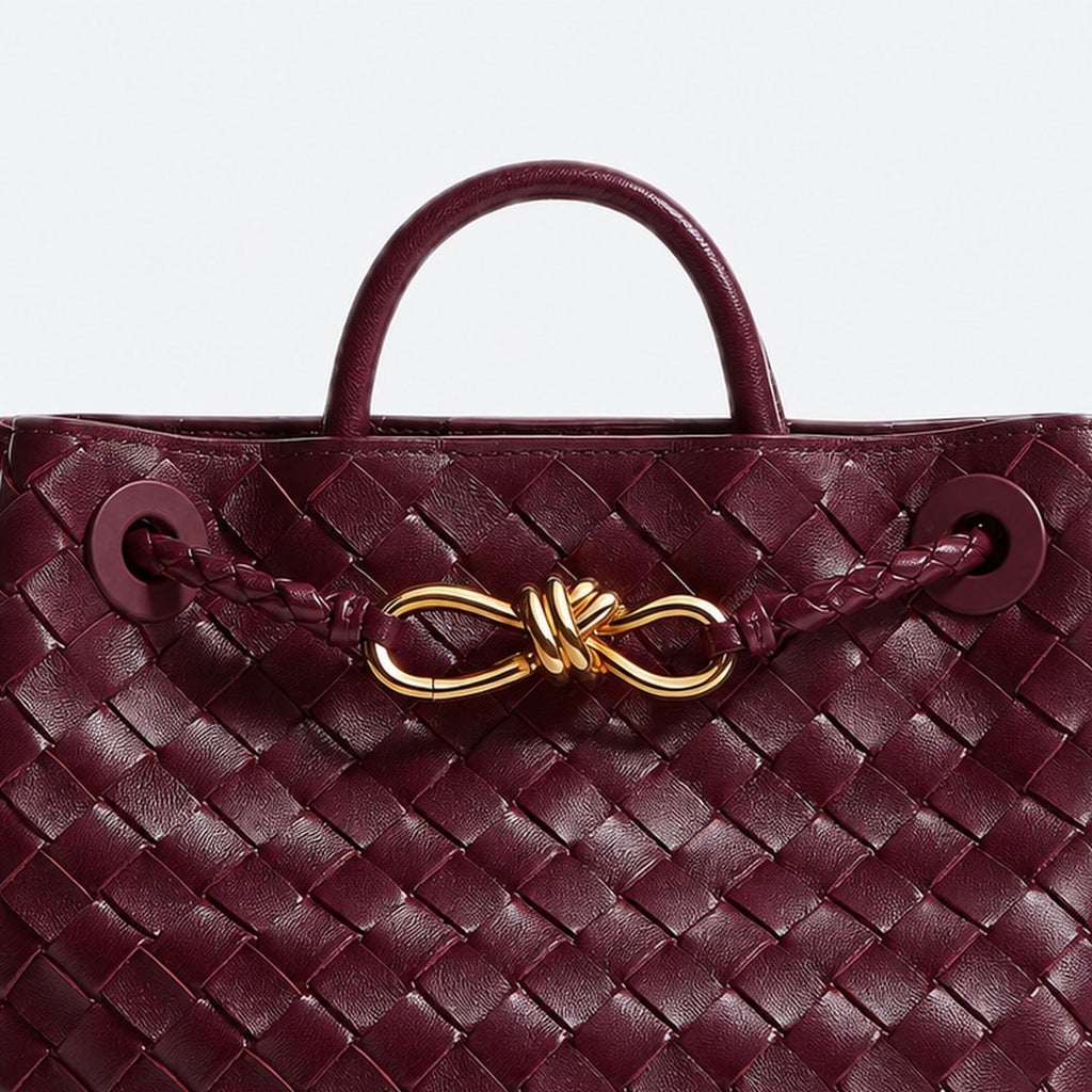 Burgundy Woven Leather Top-Handle Bag, photo 2