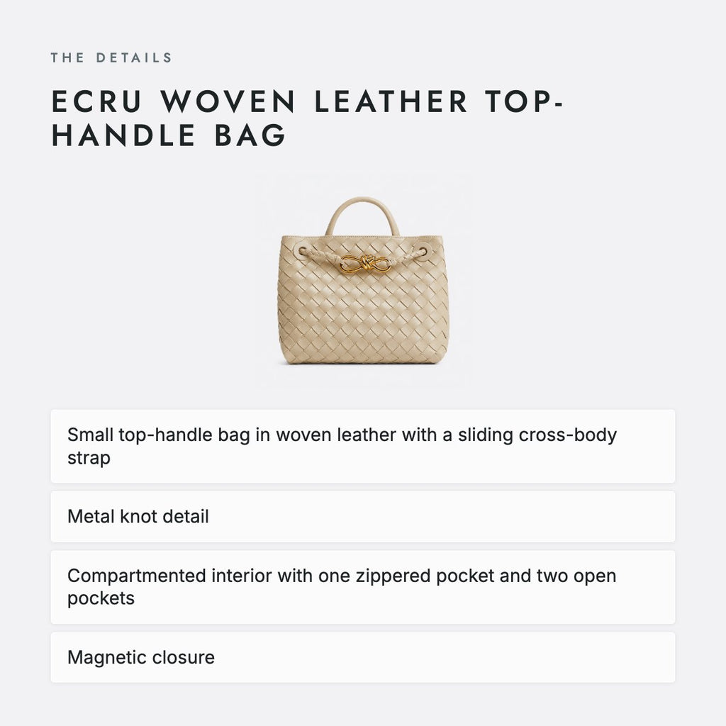 Ecru Woven Leather Top-Handle Bag, photo 4