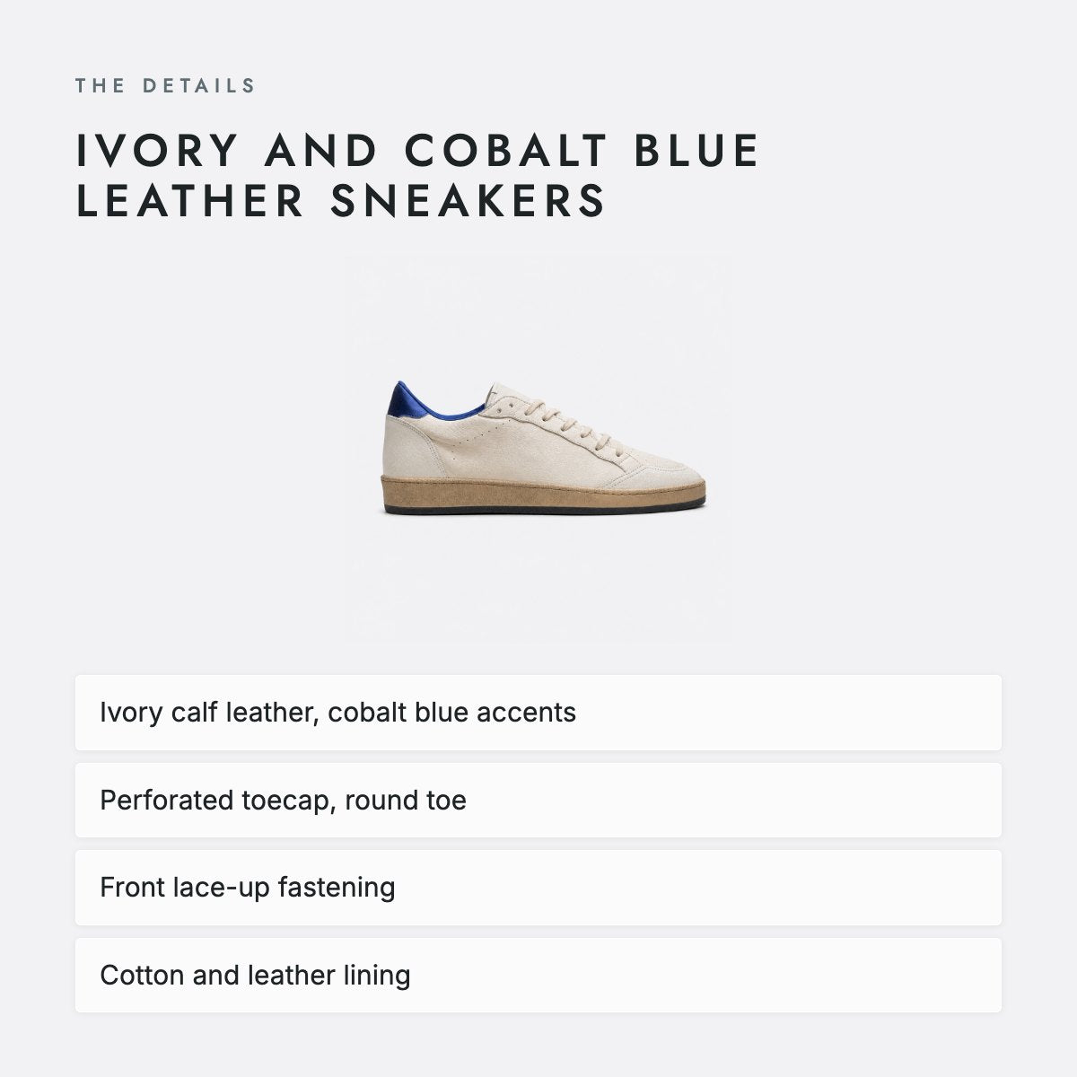 Ivory and Cobalt Blue Leather Sneakers, photo 4