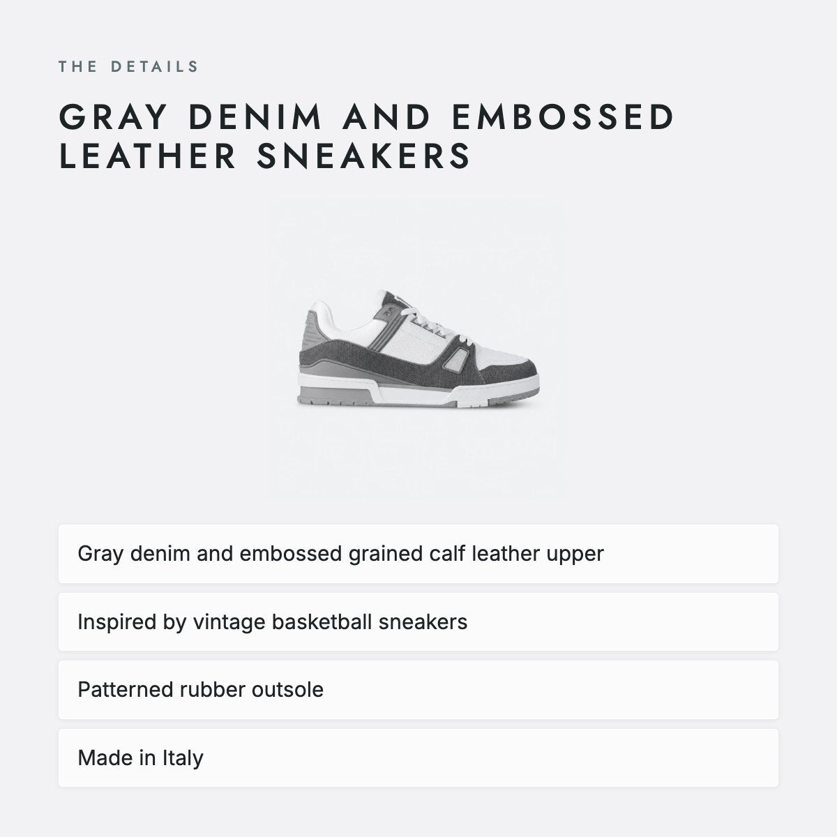 Gray Denim and Embossed Leather Sneakers, photo 4