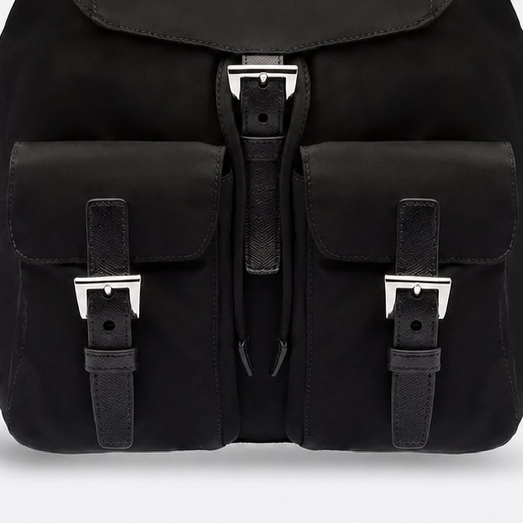 Small Black Nylon Backpack with Buckle Pockets, photo 3