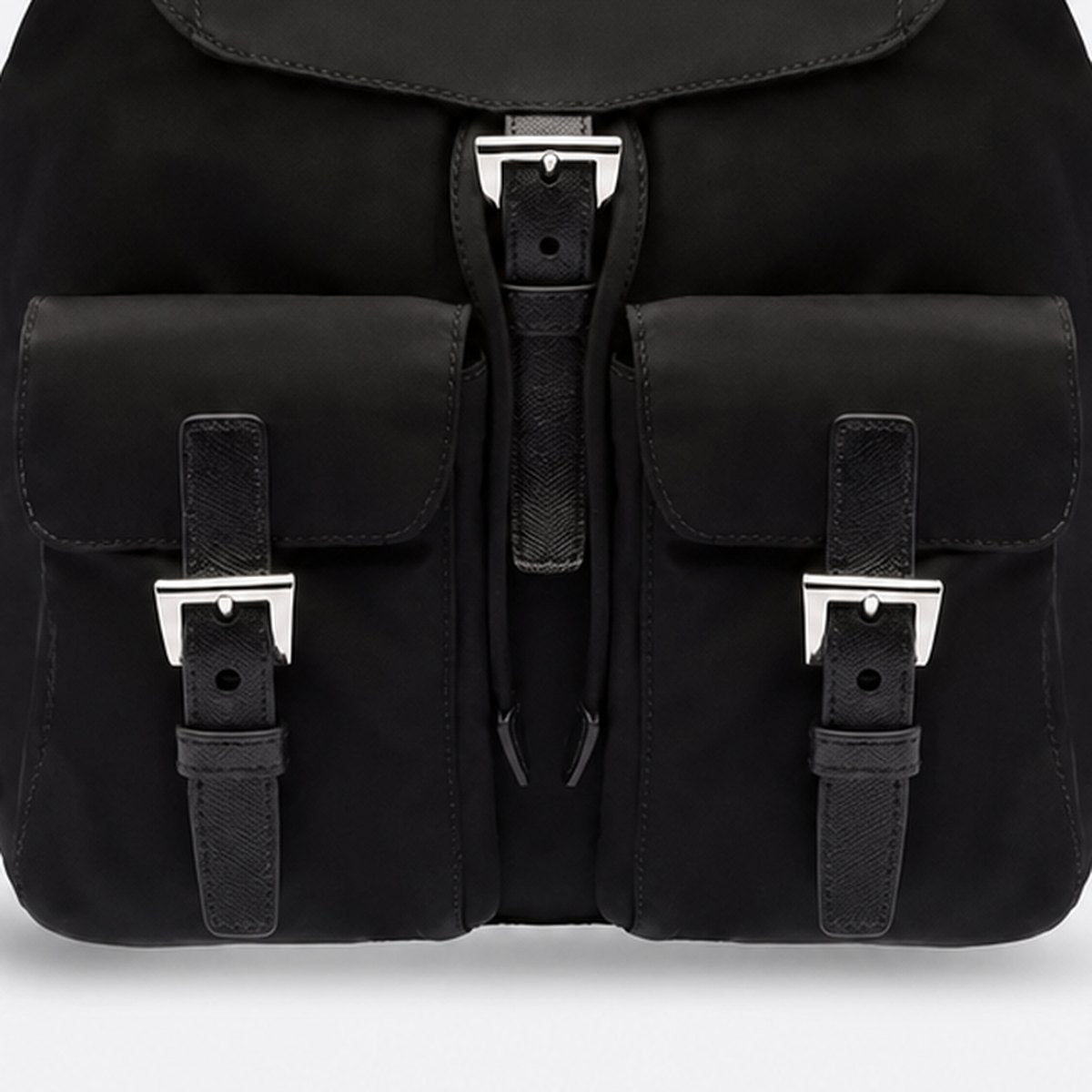 Small Black Nylon Backpack with Buckle Pockets, photo 3