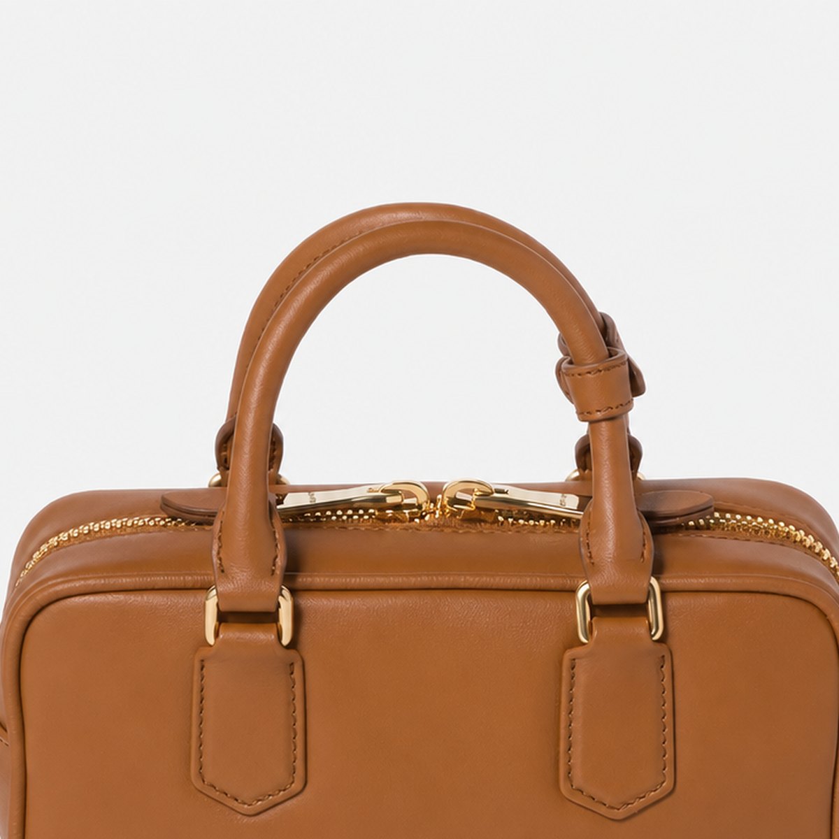 Cognac Padded Leather Top-Handle Bag, photo 2
