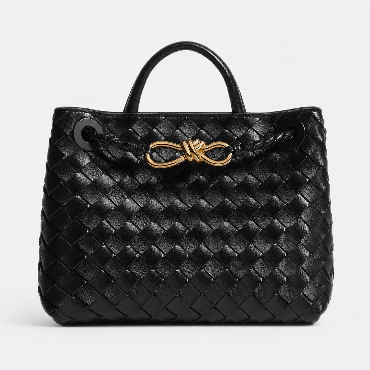 Black Woven Leather Top-Handle Bag, photo 1