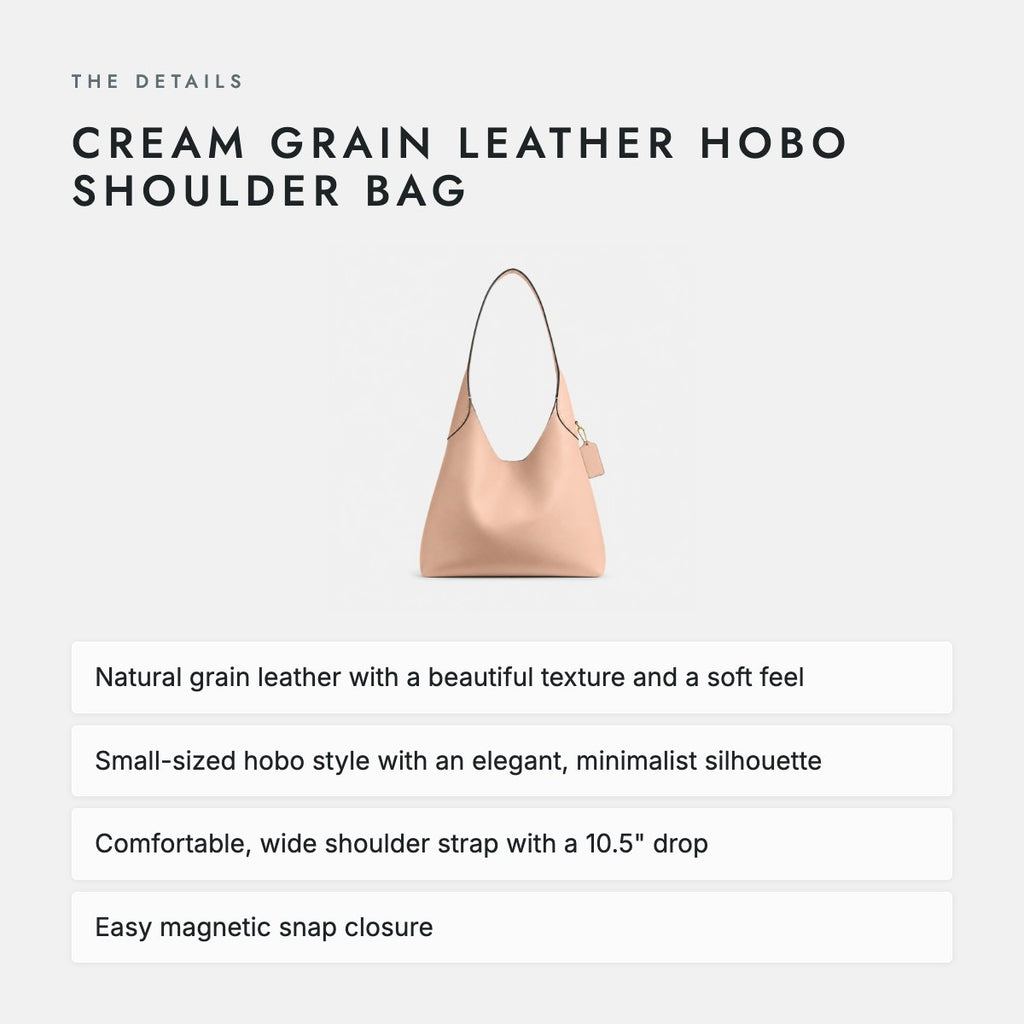 Cream Grain Leather Hobo Shoulder Bag, photo 4
