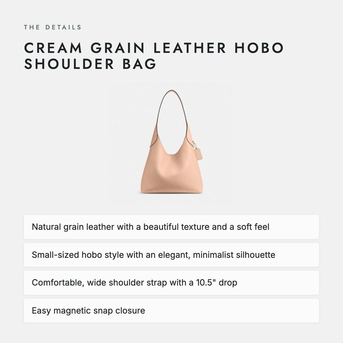 Cream Grain Leather Hobo Shoulder Bag, photo 4