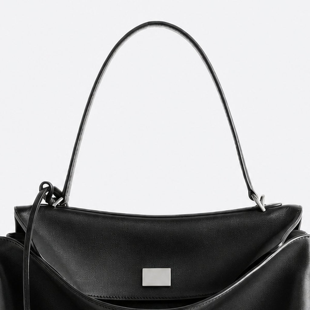 Black Leather Top-Handle Bag, Silver-Tone Hardware, photo 2