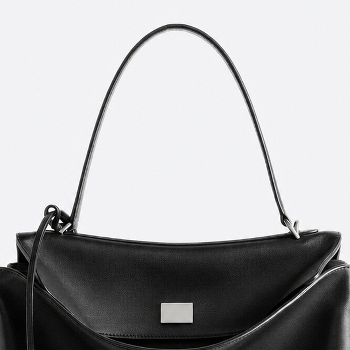 Black Leather Top-Handle Bag, Silver-Tone Hardware, photo 2