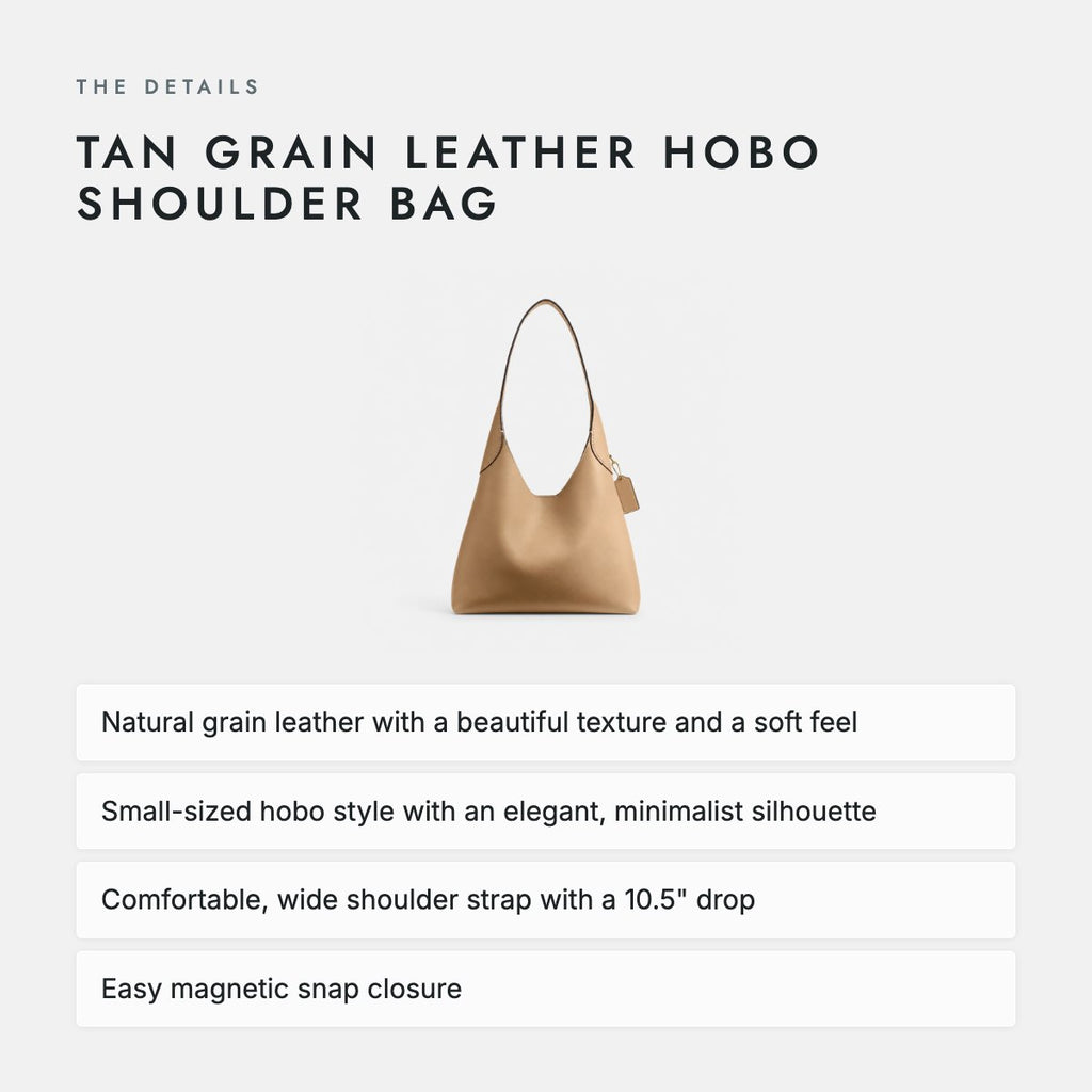 Tan Grain Leather Hobo Shoulder Bag, photo 4