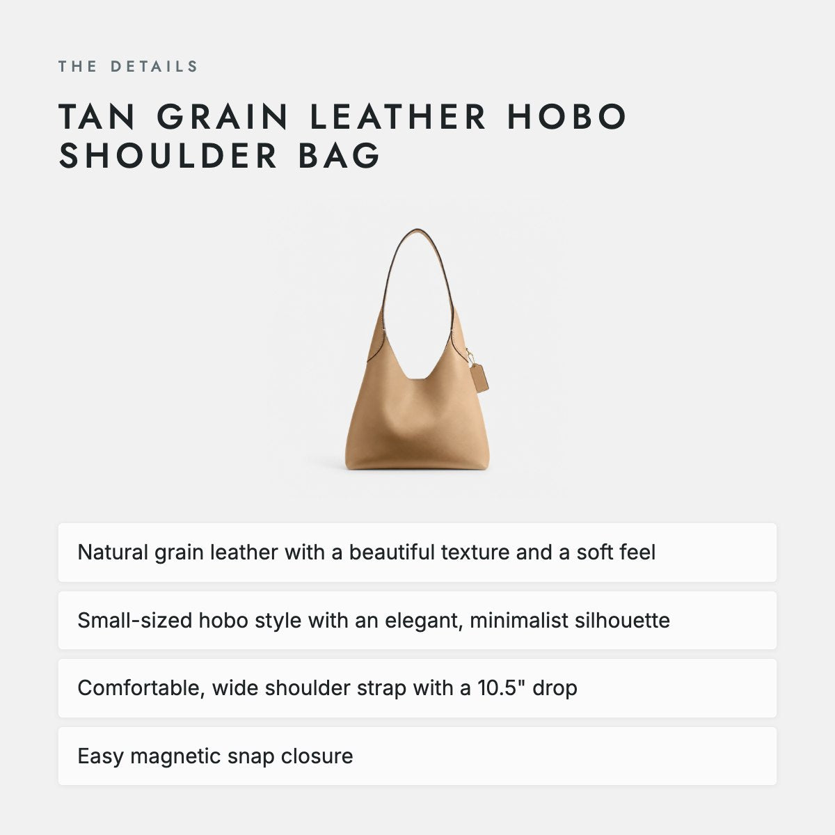 Tan Grain Leather Hobo Shoulder Bag, photo 4