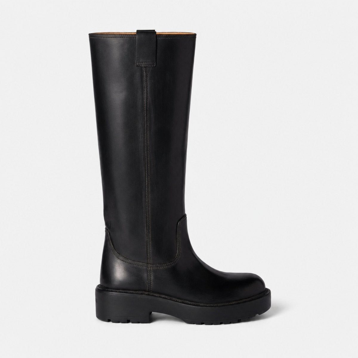 Tall Black Leather Boots with Lug Sole, photo 1