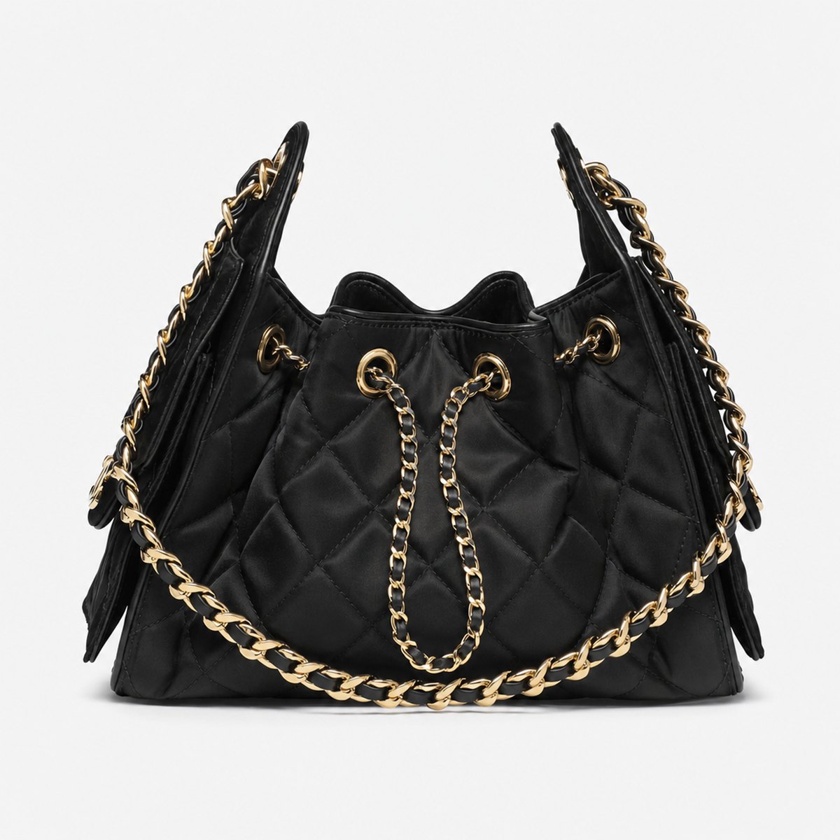 Black Quilted Nylon Mini Drawstring Bag, photo 1