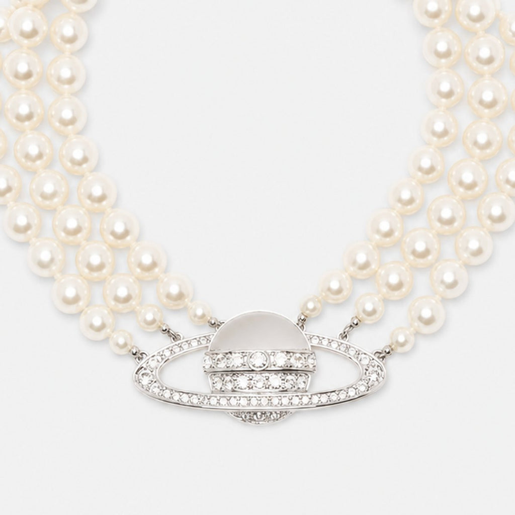 Three-Row Pearl Choker with Crystal Pendant, photo 3