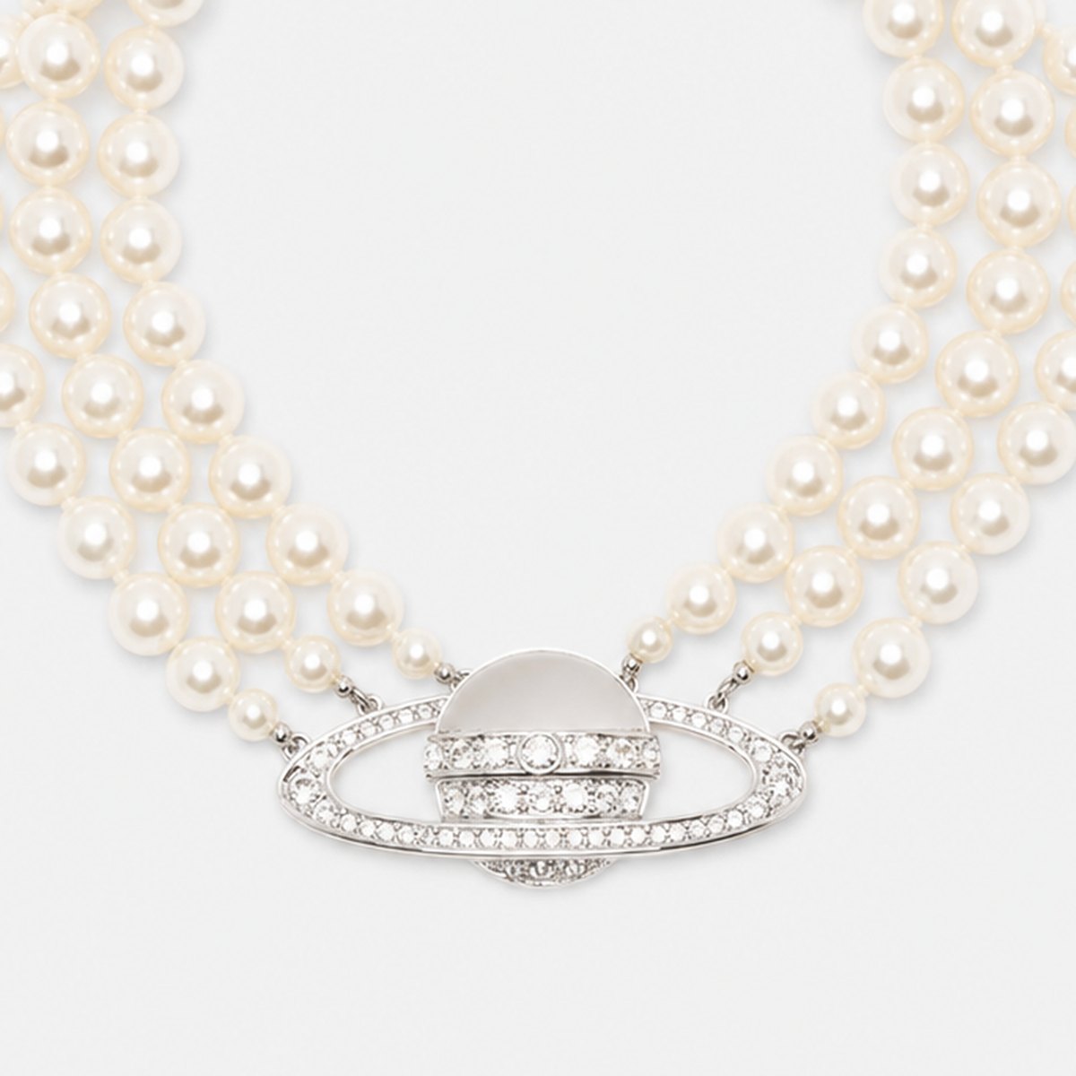 Three-Row Pearl Choker with Crystal Pendant, photo 3