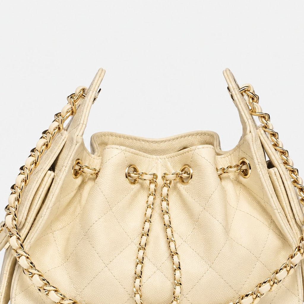 Ecru Quilted Grained Calfskin Mini Drawstring Bag, photo 2