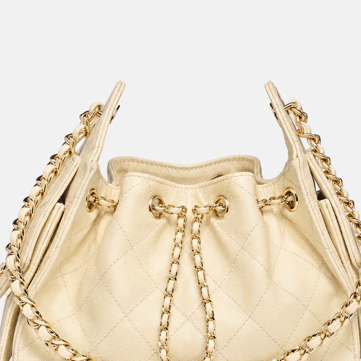 Ecru Quilted Grained Calfskin Mini Drawstring Bag, photo 2