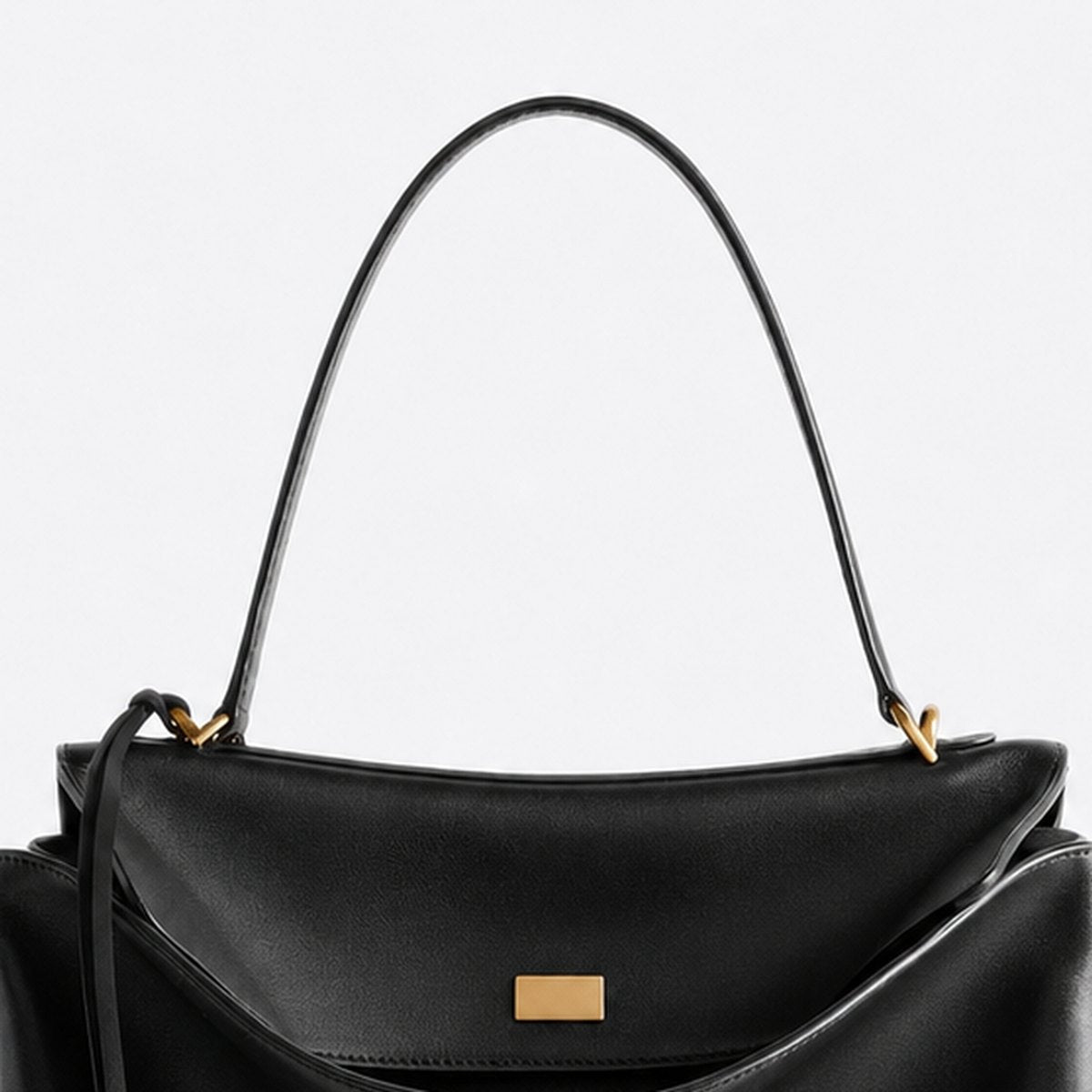 Black Leather Top-Handle Bag, Gold-Tone Hardware, photo 2