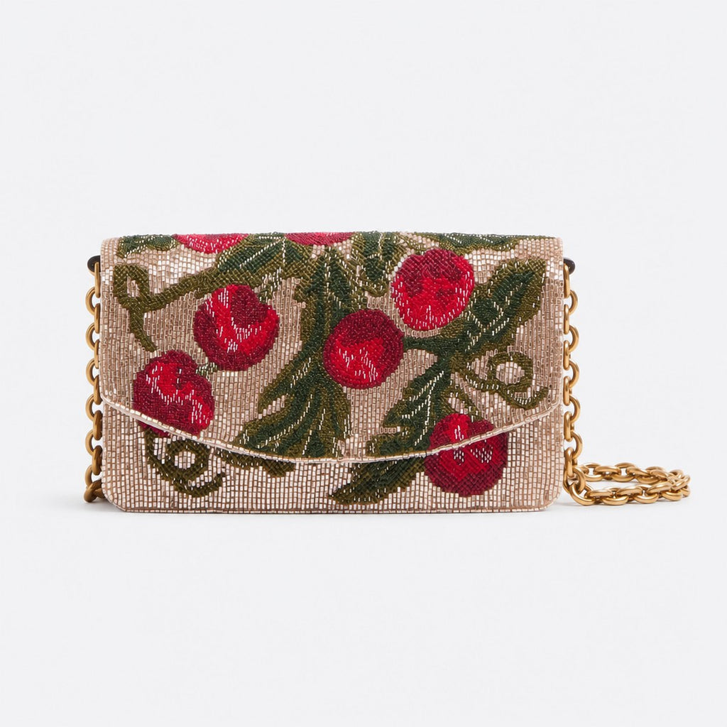 Embroidered Fruit-Pattern Shoulder Clutch with Chain Strap, photo 1