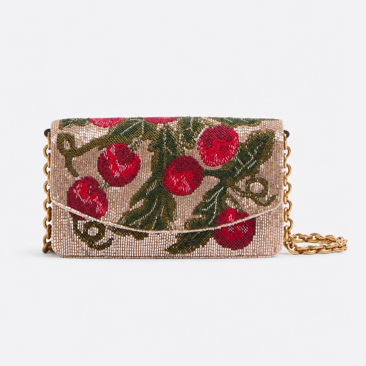 Embroidered Fruit-Pattern Shoulder Clutch with Chain Strap, photo 1