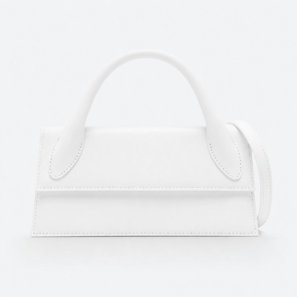 White Leather Elongated Top-Handle Bag, photo 1