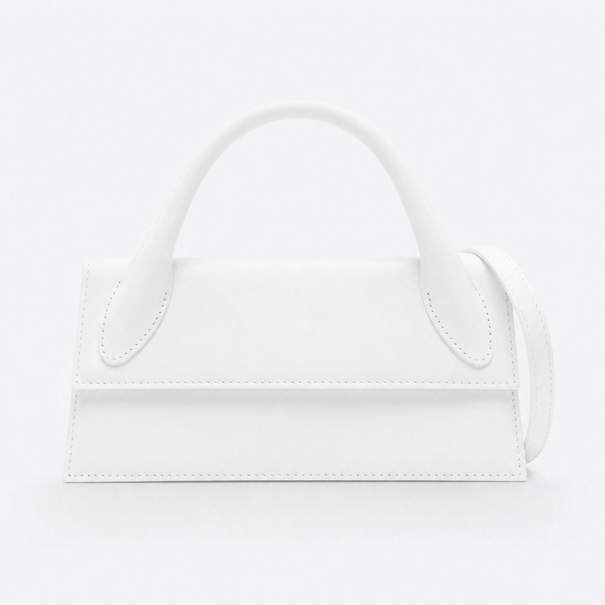 White Leather Elongated Top-Handle Bag, photo 1