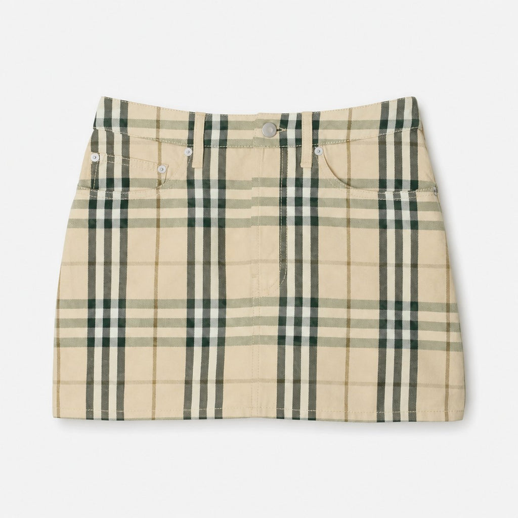 Beige Checked Cotton Mini Skirt, photo 1