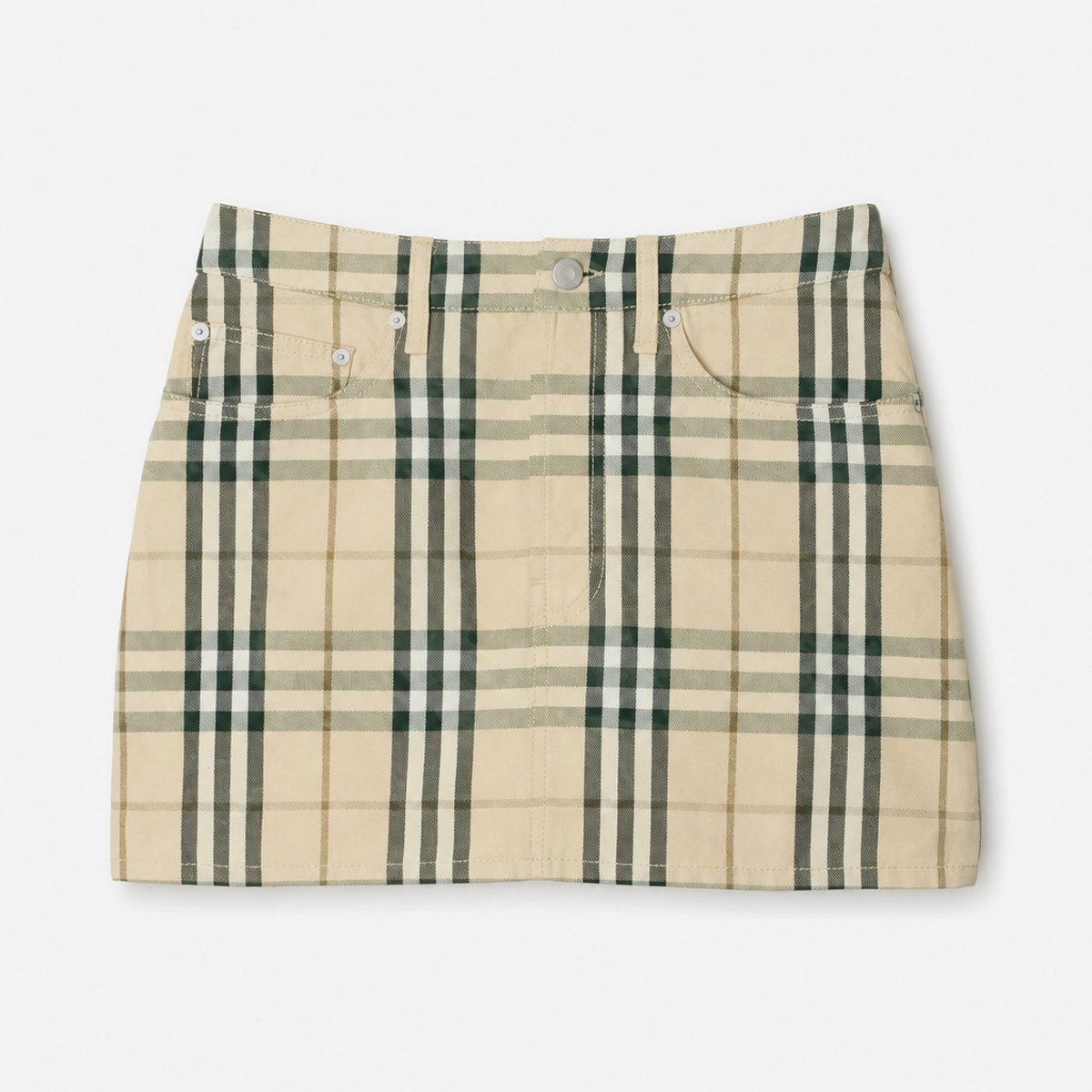 Beige Checked Cotton Mini Skirt, photo 1