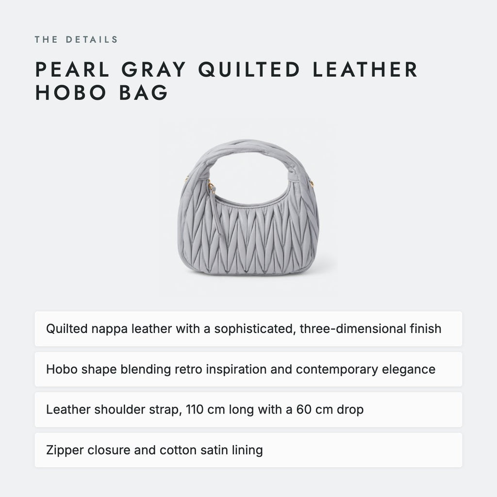 Pearl Gray Quilted Leather Hobo Bag, photo 4