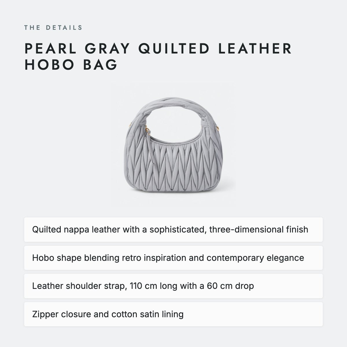 Pearl Gray Quilted Leather Hobo Bag, photo 4