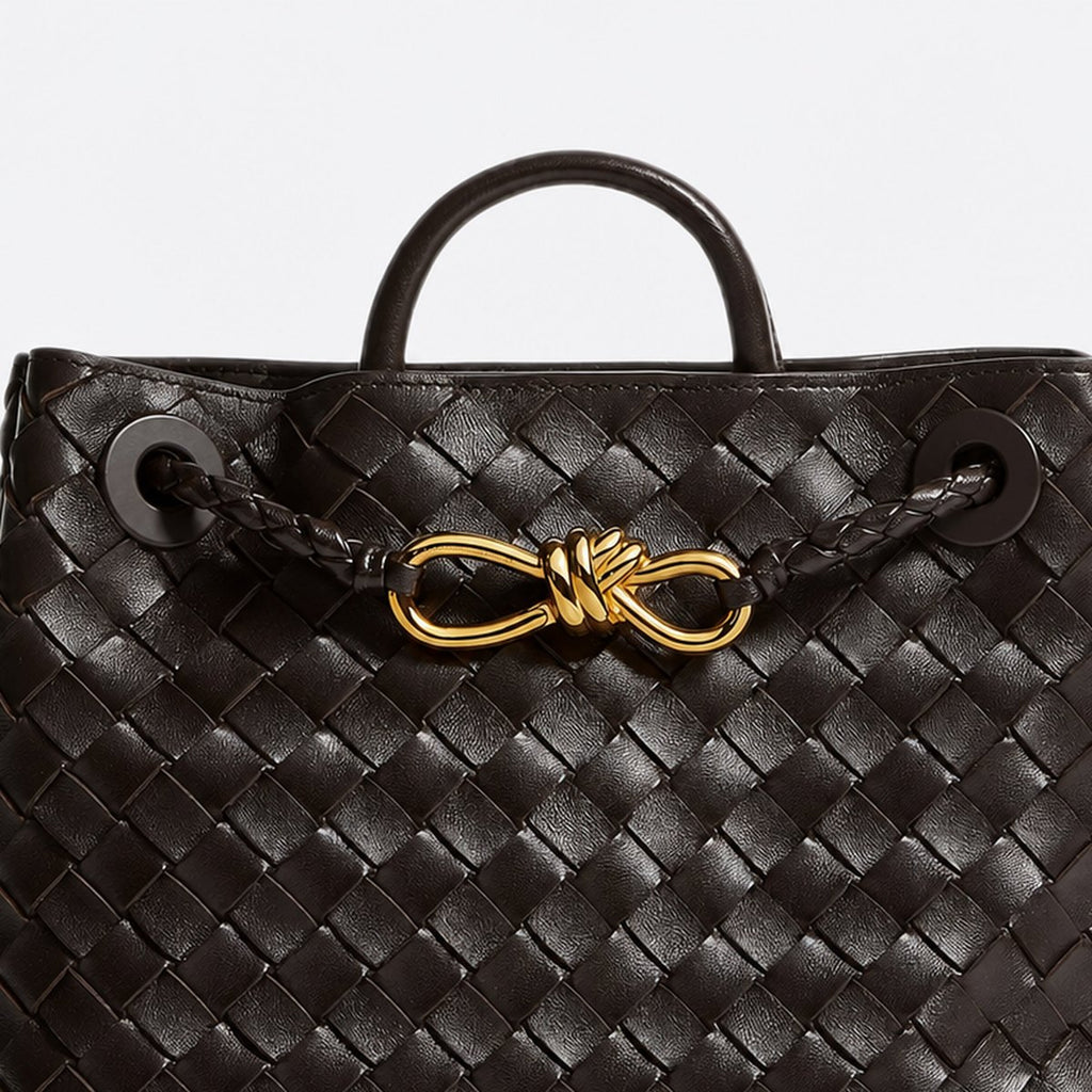 Dark Brown Woven Leather Top-Handle Bag, photo 2
