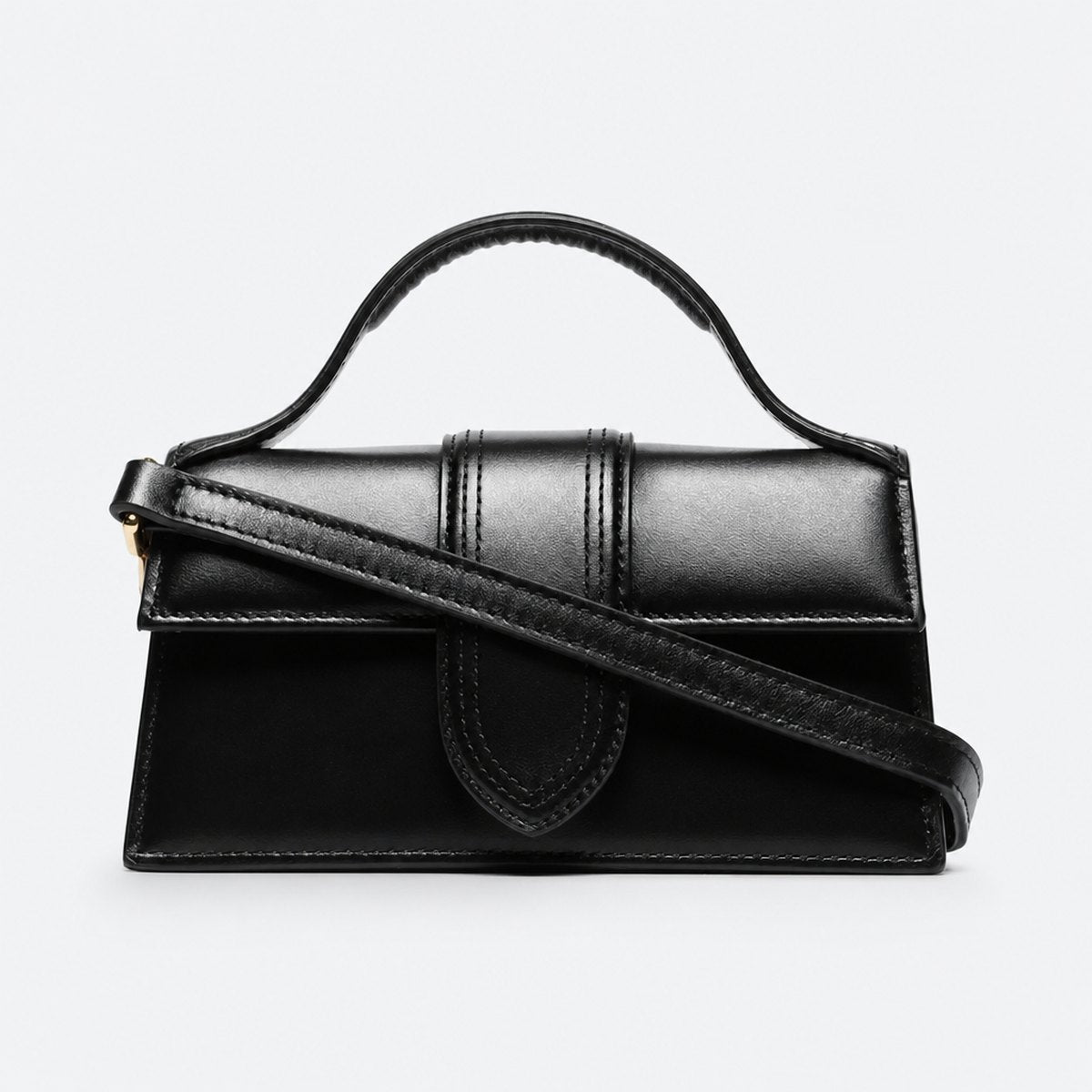 Black Leather Flap Top-Handle Bag, photo 1