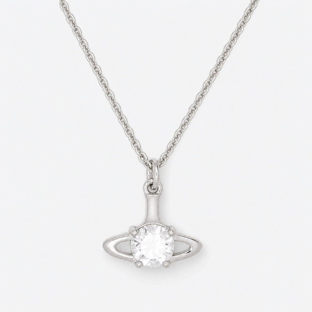 Silver-Tone Pendant Necklace with Clear Stone, photo 1