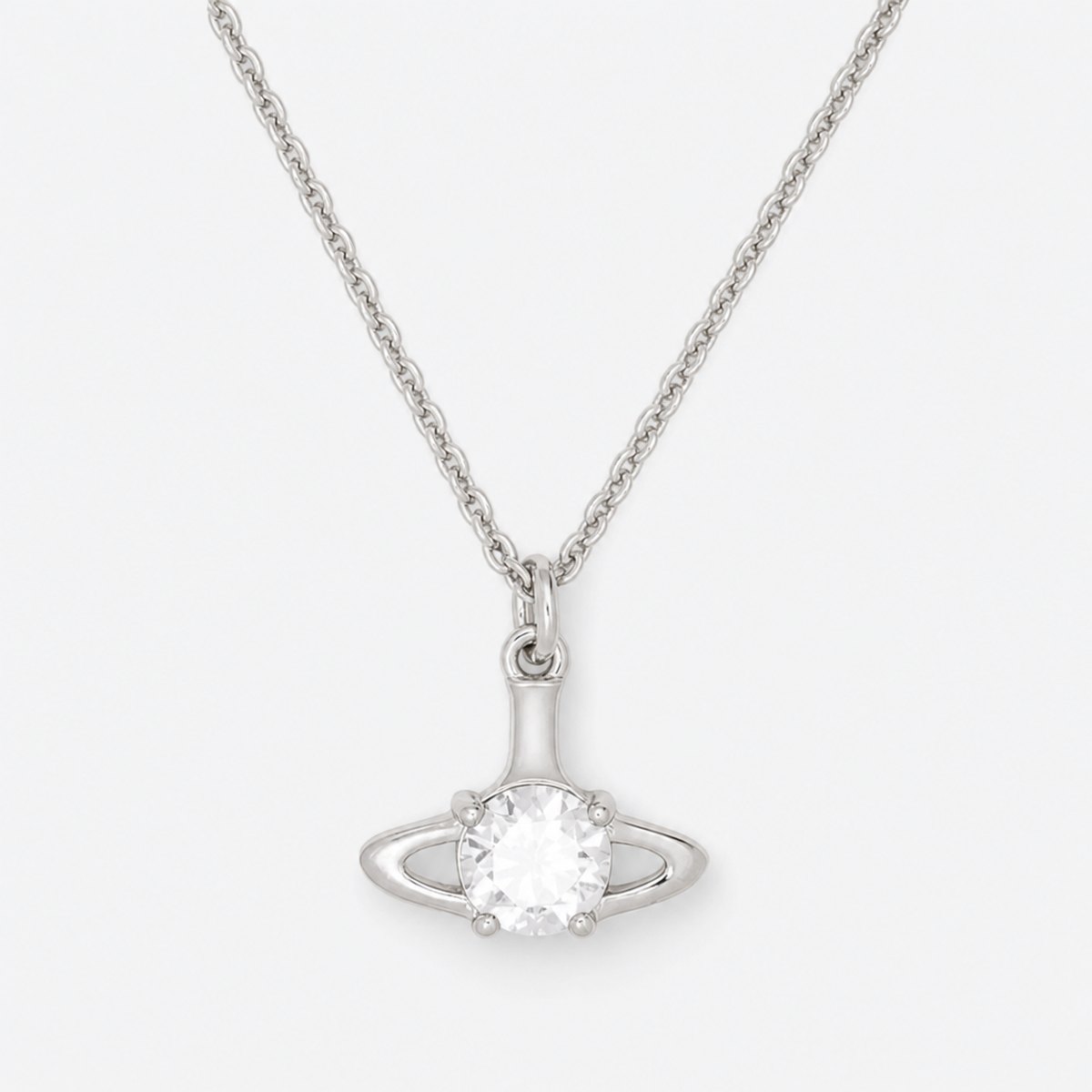 Silver-Tone Pendant Necklace with Clear Stone, photo 1
